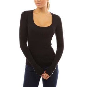 Scoop Neck Black Top with Buttons